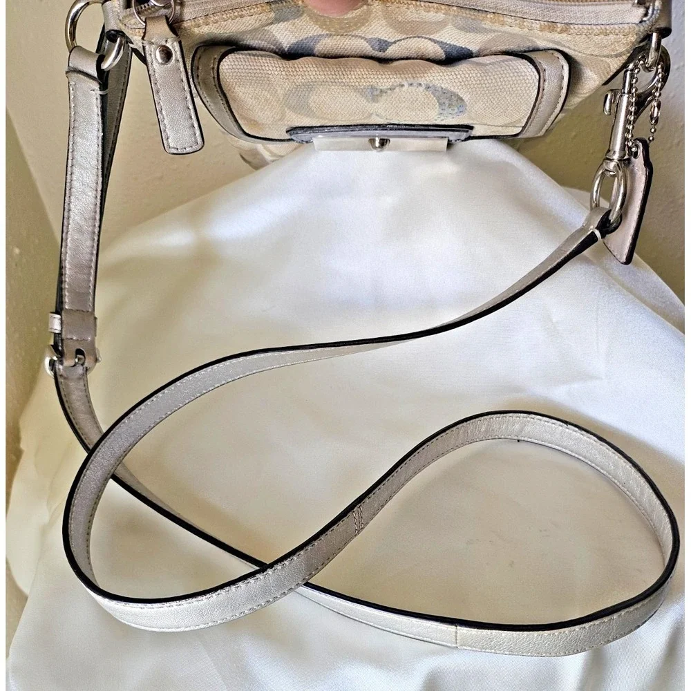 COACH Ashley Pastel Blue with Cream and Tan/Silver Swing Pack w/Sequins